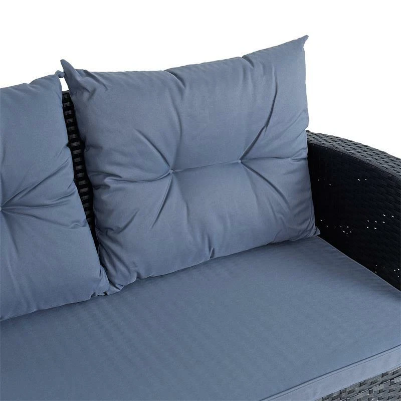 Polyrattan Sitzgruppe Essgruppe Gartenmöbel Set Lounge Gartengarnitur Schwarz - Bild 4 von 4