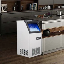 100-130LBS/24H Commercial Ice Maker Built-in Ice Cube Machine 24Lbs Bin Storage