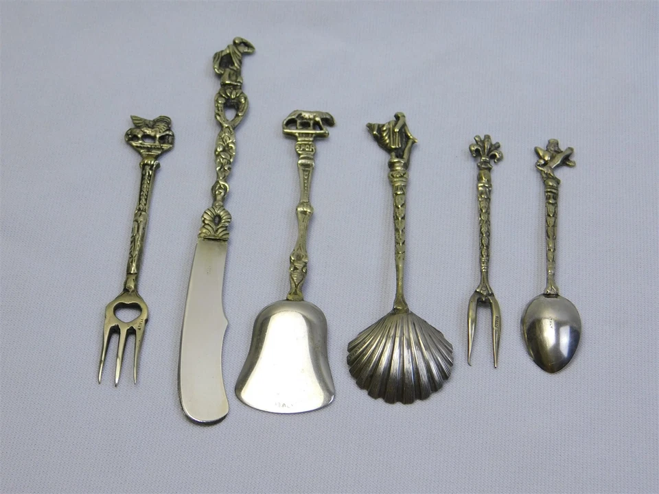 Juego de 6 cucharas decorativas de plata italiana de colección tenedor cuchillo cuchara azúcar Italia Foto 2 de 4