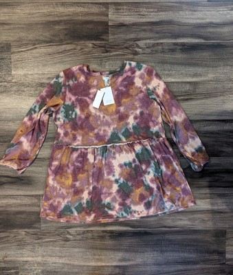 Love, Fire Long Sleeve Warm A-line dress, Purple Tie-dye, Plus Sized 2X