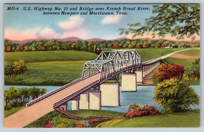 River Bridge French Highway Broad Newport Morristown c1940s Vintage Postcard