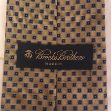 Brooks Brothers Makers 100% Silk Woven In Italy USA Made Tie Gold Blue Geometric