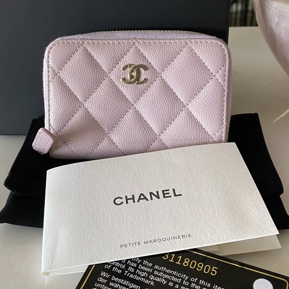 So Pretty & Rare Chanel 21S Pink Caviar Zipped Card Coin Purse Wallet Light  GHW