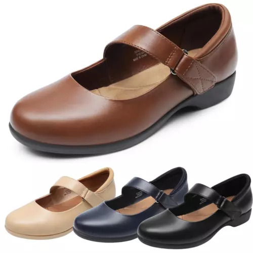 Flache Damenschuhe mit Knöchelriemen rund geschnitten Business Büro elegante Schuhe - Bild 1 von 25