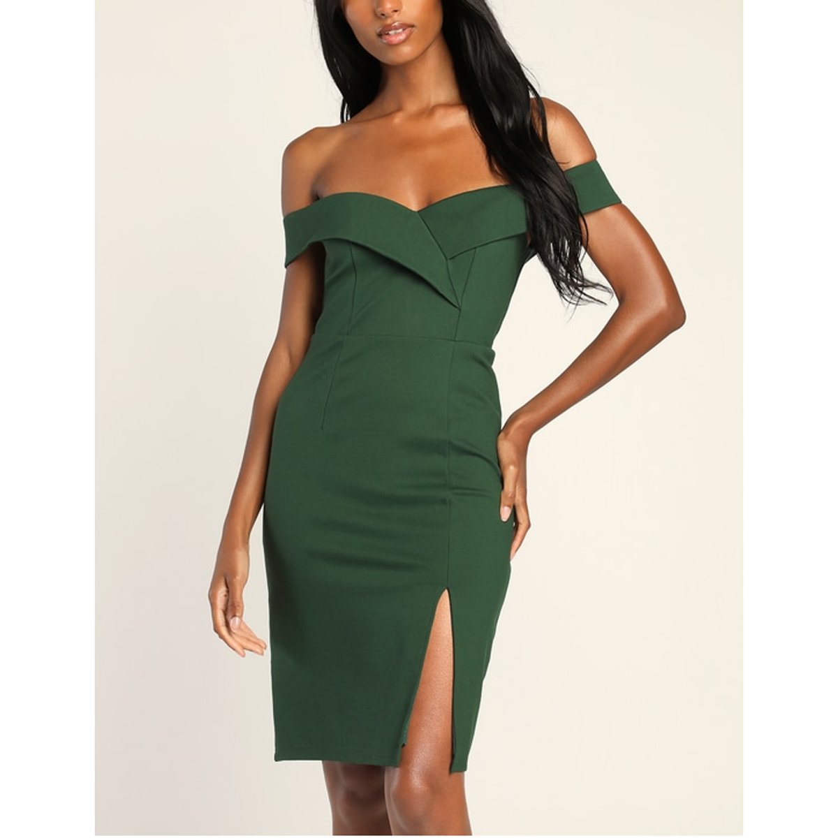 green off the shoulder bodycon dress Elegant Asymmetric Collar Bodycon Dress main image 1