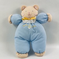 Cloth Doll First Teddy Bear Vintage Plush Sewn Face Doll Blue Lace Collar 10