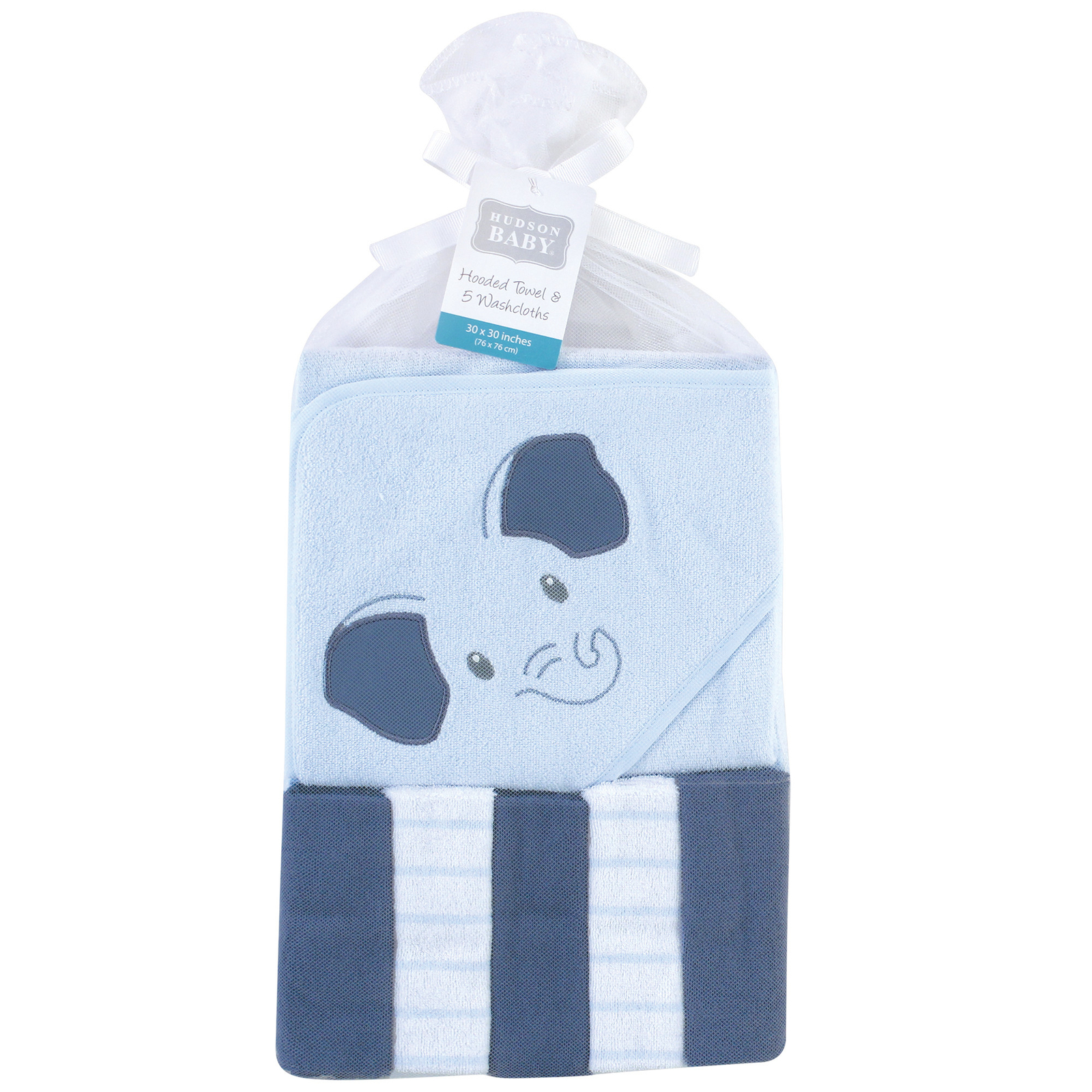 Hudson Baby Hooded Towel and Five Washcloths, Blue Elephant, One Size