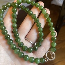 Icy Green Jade Untreated Natural Nephrite Jade beaded Necklace Hetian Jade