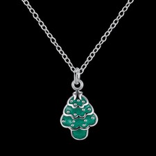 Cute Green Enamel Christmas Tree Pendant Necklace