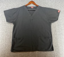 Dickies Black Women s Size Large Short Sleeve V-Neck Scrub Top Front Pockets