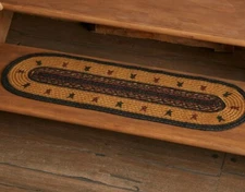 NEW Heritage Farms Star Stair Tread / Table Runner Braided Jute Tan 27"x8" Latex