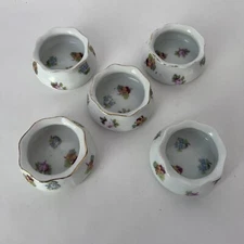 O & EG Royal Austria Porcelain Open Salt Cellars White Floral Hand Painted Set/5
