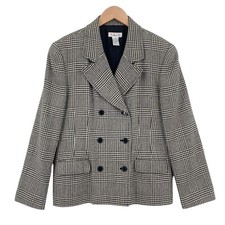 Vintage Talbots Blazer Jacket Womens Size 12 Houndstooth Double Breasted