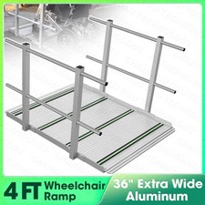 4FT Wheelchair Ramp with Handrails 36" Extra Wide Aluminum Threshold Ramp 800lbs