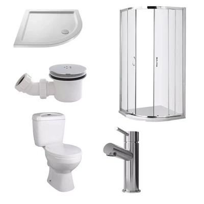 WELOVE Bathroom Suite 800mm Quadrant Shower Enclosure, Toilet & Tap Pack Modern Bathroo