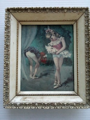Vintage Framed Ballet Dancer Print Ornate Gold Gesso Frame Wall Art