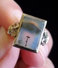 Vintage Early American Moss Picture Agate Sterling & 10K Gold Top Ring Size 6