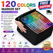 Imagen de 120 Colors Dual Tip Artist Markers Set With Carrying Case
