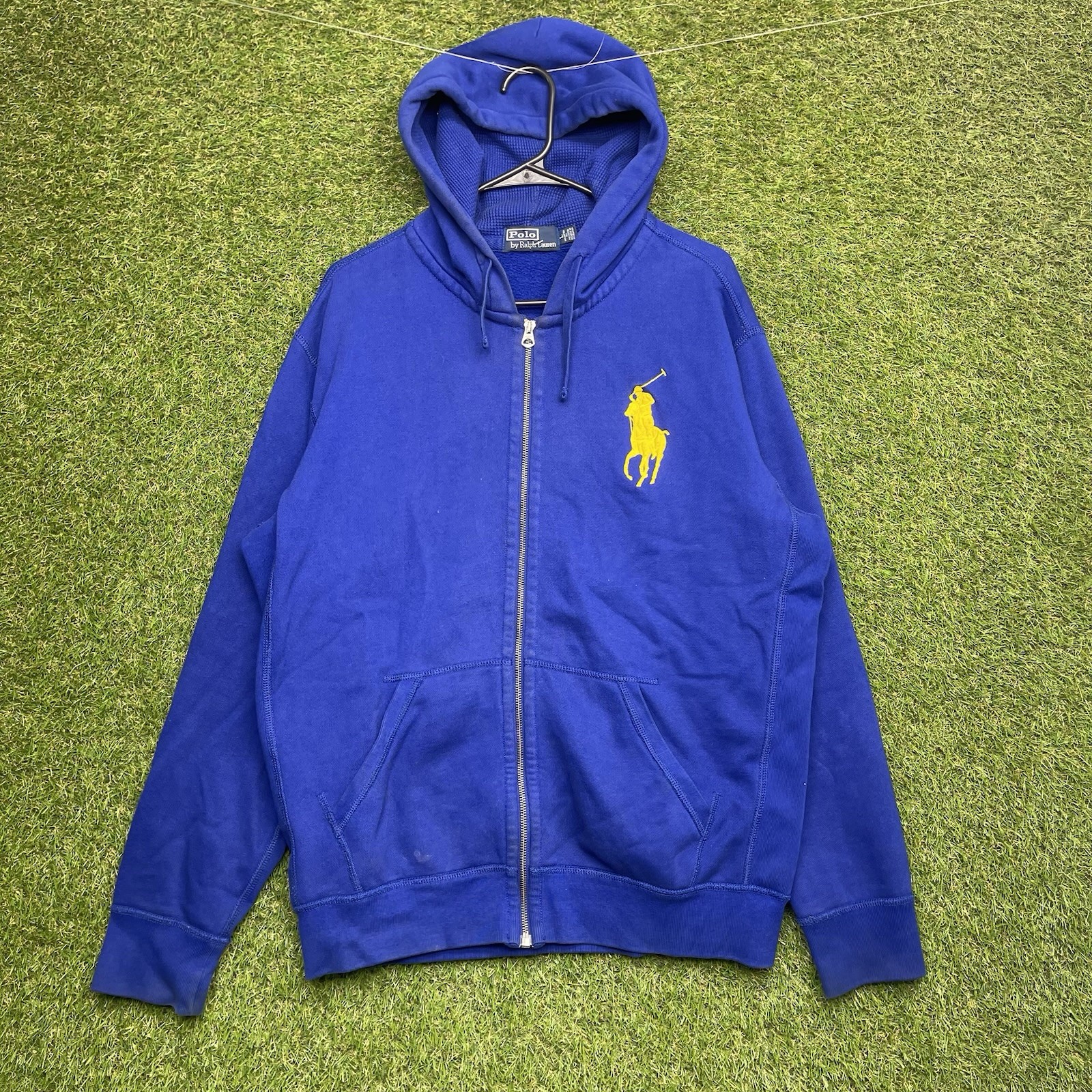 Polo Ralph Lauren Big Pony felpa con cappuccio uomo felpa grande blu zip y2k rugby