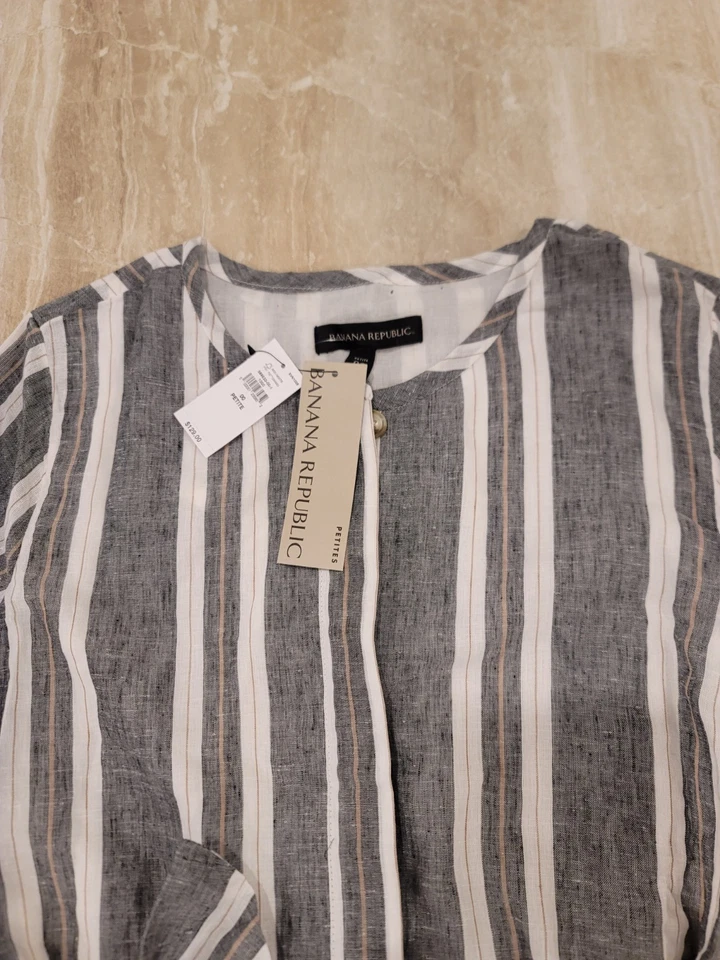 Платье женское Banana Republic в полоску с четвертью рукава подпоясанное покрой с широкой юбкой XS хлопок - Изображение 3 из 4