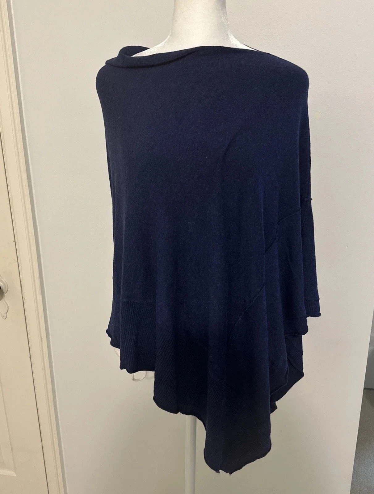 EUC Eileen Fisher One Size Blue Blend Poncho Pullover Draped Sweater