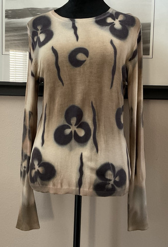 Marika Charles Art-to-Wear Hand Dyed Floral Knit Cashmere & Silk Sweater $310 LG