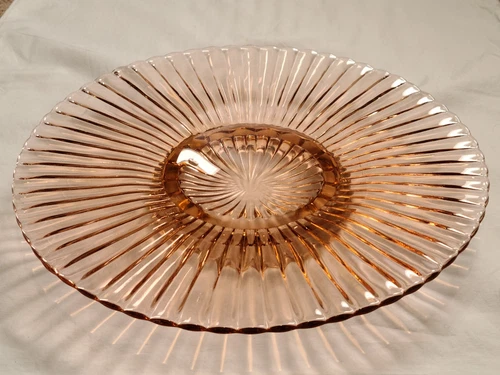 Anchor Hocking Pink Ribbed Depression Glass Cake Plate 12.25"