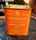 Vtg "TWININGS ORANGE PEKOE TEA"  4oz Tin - London England - c. 1970s