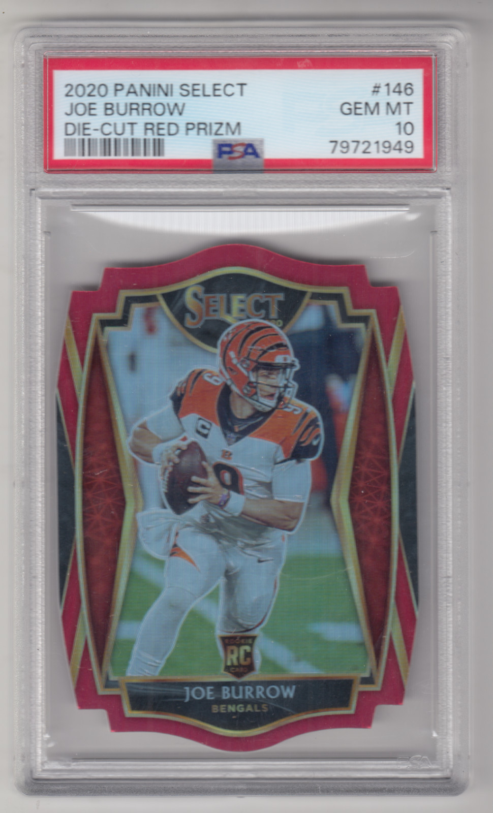2020 PANINI SELECT JOE BURROW DIE CUT RED RC ROOKIE CARD #146 PSA 10 BENGALS