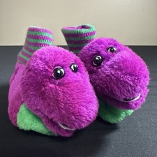 Vintage Barney Plush Slippers Baby Size L 3-4