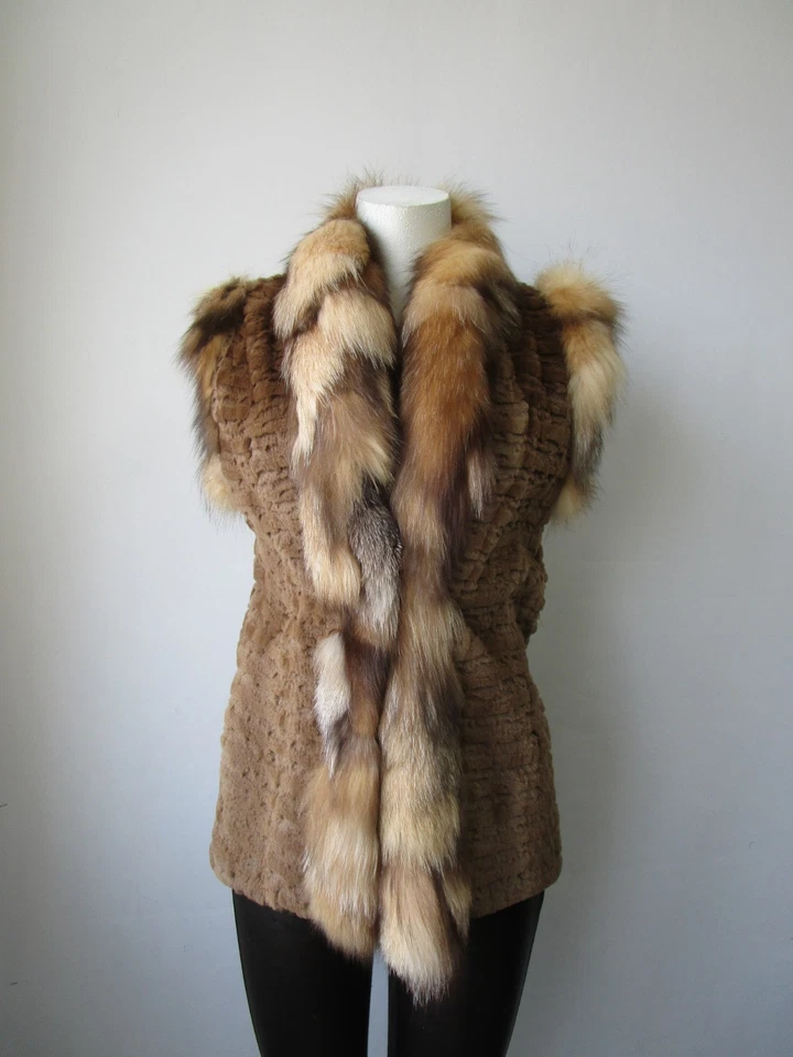 Женский размер 4 совершенно новый стриженая норка жилет с кристалл Fox меха - Изображение 2 из 4