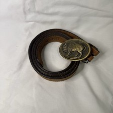 Vintage Oil Tanned Saddle Leather Belt With Brass Buffalo Buckle Size 52