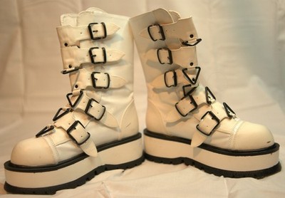 Demonia Slacker-160 White Platform Boots Womens US 8 Goth Punk Vegan