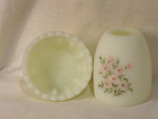 FENTON PINK BLOSSOMS URANIUM CUSTARD GLASS FAIRY LIGHT LAMP HP BY D ROBINSON