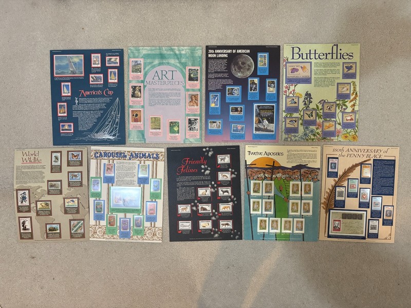World of Stamps Series Display Page Lot of 9 and Correspondence - 13 x 10