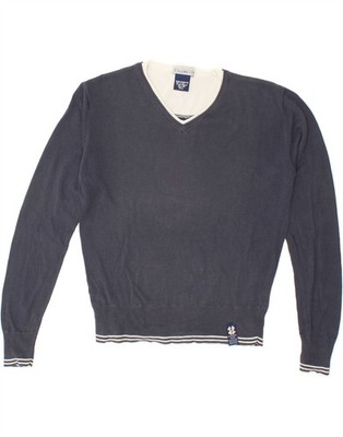 ZU ELEMENTS Womens V-Neck Jumper Sweater UK 14 Medium Navy Blue Cotton CH06