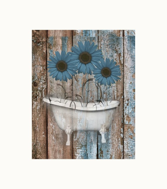 Sunflower Wall Art Blue Rustic Bathroom Laundry Room Farmhouse Wall