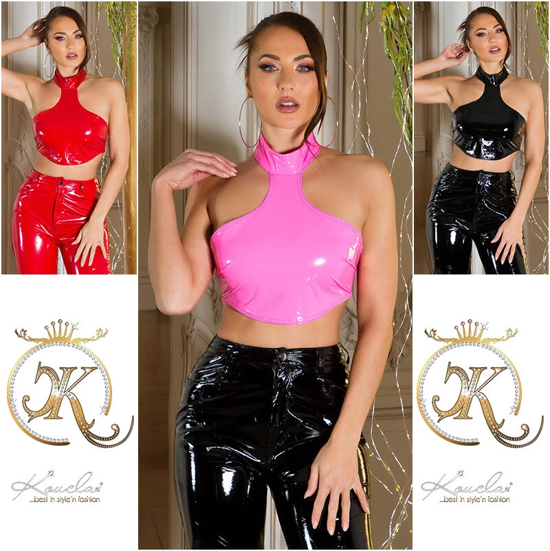 Top Koucla Halter Top Patent Leather Look Crop Top Milax-Fashion