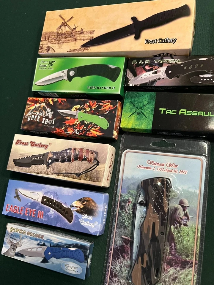 Огромный лот из 9 карманных ножей Frost Cutlery, фиксированных лезвий, вспомогательных открытых и ручных - Изображение 2 из 4