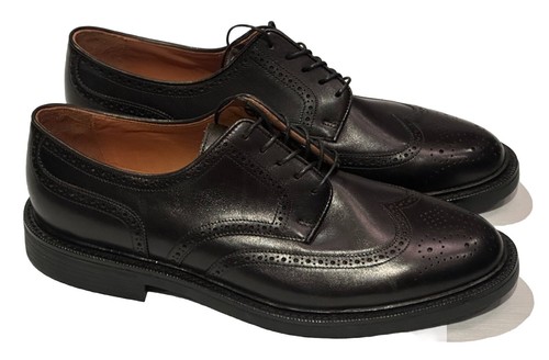 NEW POLO RALPH LAUREN SHOES 10.5 BLACK LEATHER PERFORATED WINGTIP RUBBER SOLE