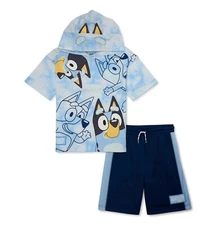 BLUEY Disney Boys Hoodie T Shirt Shorts Set Size 4 5 6 7 8 Dog Costume Girls NEW