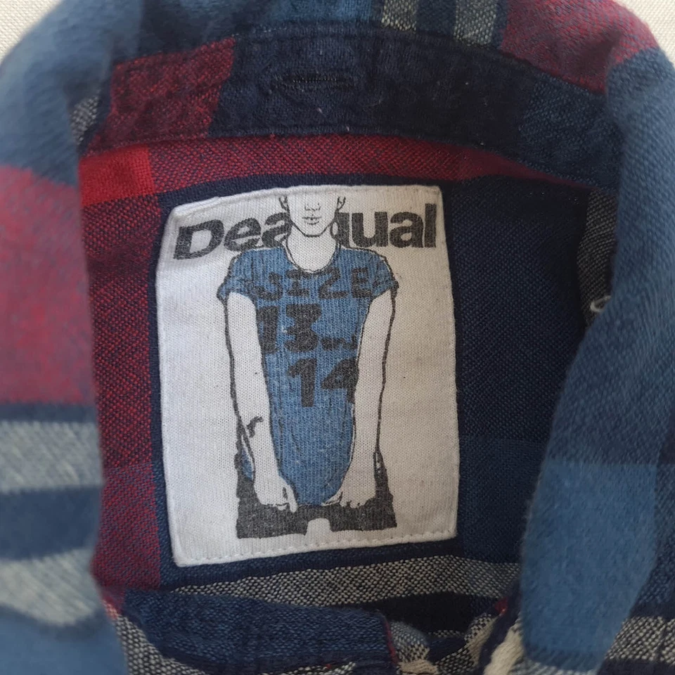 Desigual Kids Boys Snap Button Up Shirt Size 13-14Y Plaid Long Sleeve Cotton - Image 4 of 4