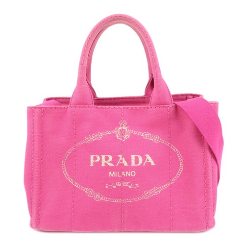PRADA Logo Canapa Mini 2Way Shoulder Bag Pink Canvas 1BG439 Auth Used