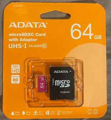 NEW! ADATA 64GB Premier microSDHC / SDXC UHS-I Class 10 Memory Card with Adapter