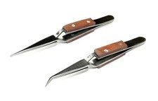 Cross Lock Tweezers Fiber Grip Tweezers Self Closing 4-1/2" Bent  Straight Pair