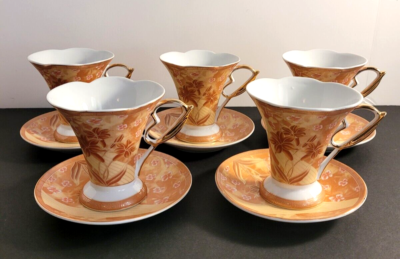 Yamasen Gold Collection Cup & Saucers (5) Japan Fine Porcelain