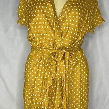 NWT BTFBM Women Faux Wrap V-Neck Polka dot Yellow Dress XL