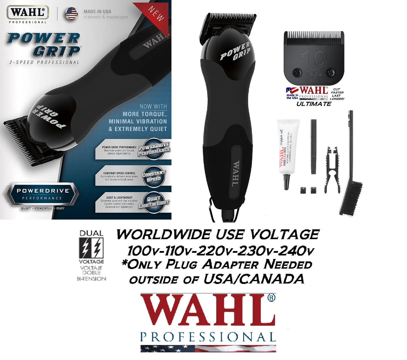 Wahl Power Grip SUPER 2-SPEED CLIPPER&ULTIMATE 10 Blade SET*Dog Pet Grooming