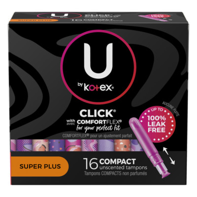 U by Kotex Click Compact Tampons, Super Plus Absorbency Flex Unscented 16 Count