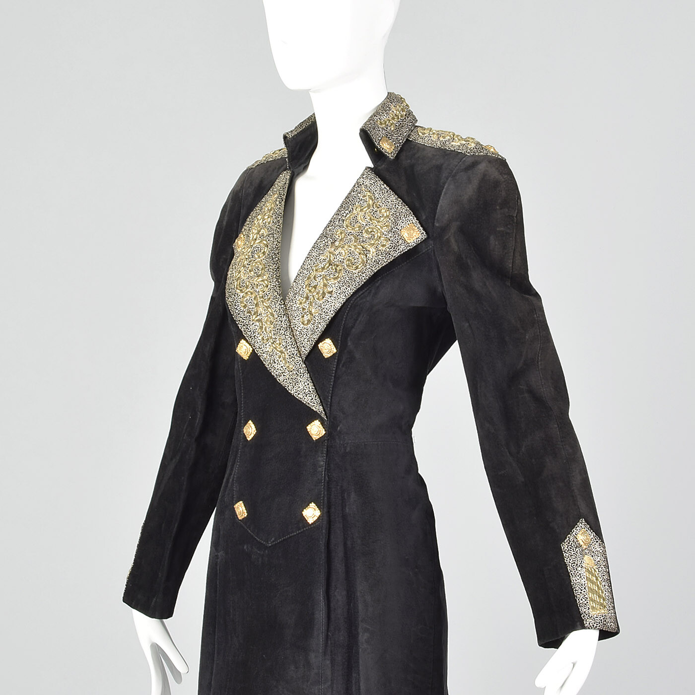M 1980s Michael Hoban North Beach Leather Black Leather Dress Gold Details 80s image 5